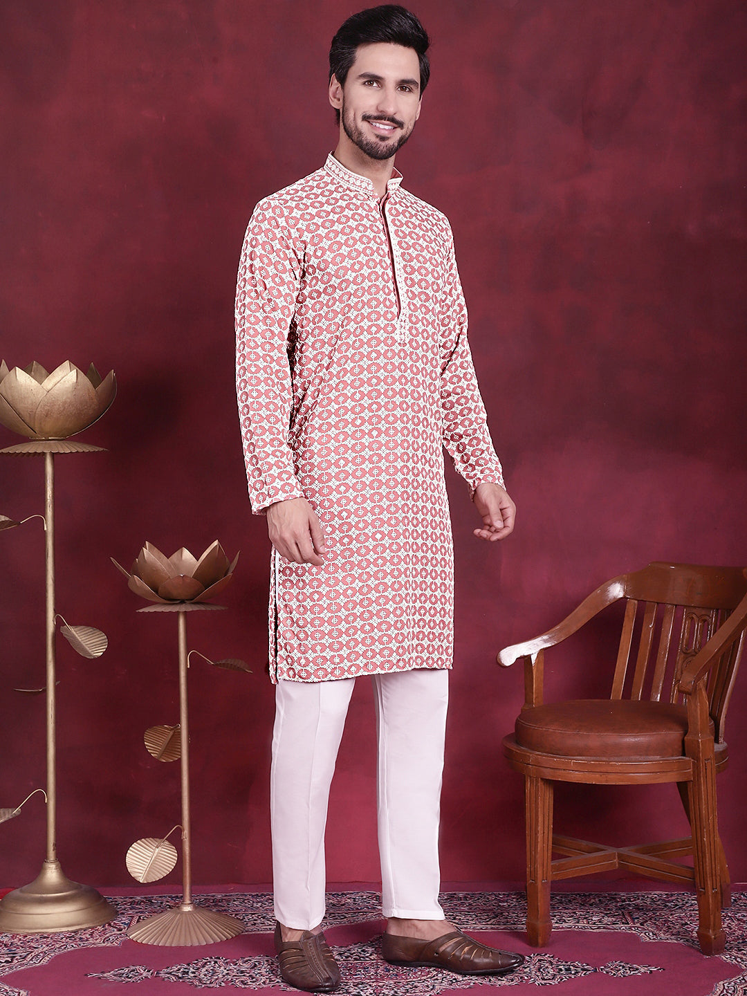 Men's Sequins Embroidered Kurta with Pyjama - Taantav