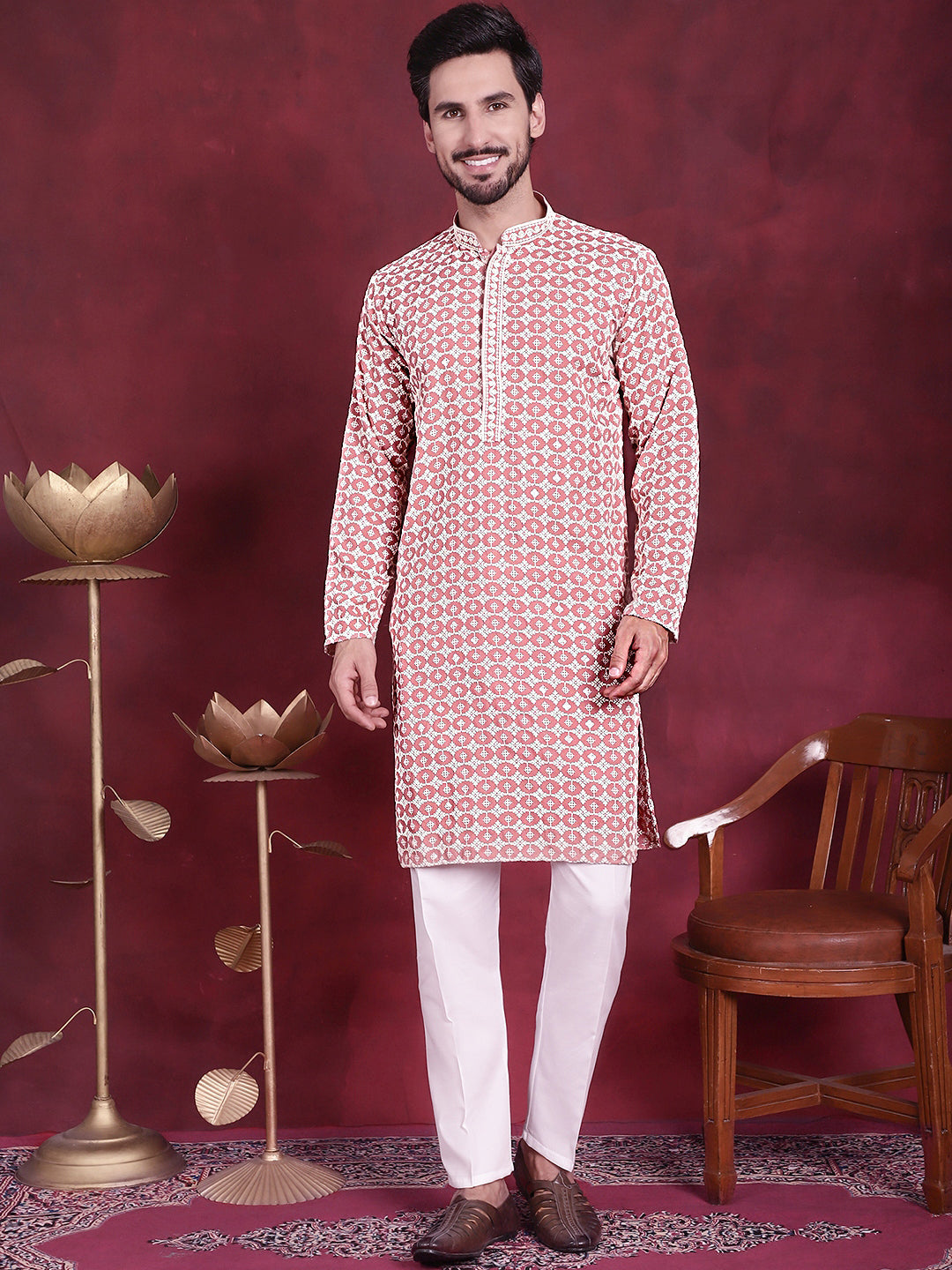 Men's Sequins Embroidered Kurta with Pyjama - Taantav