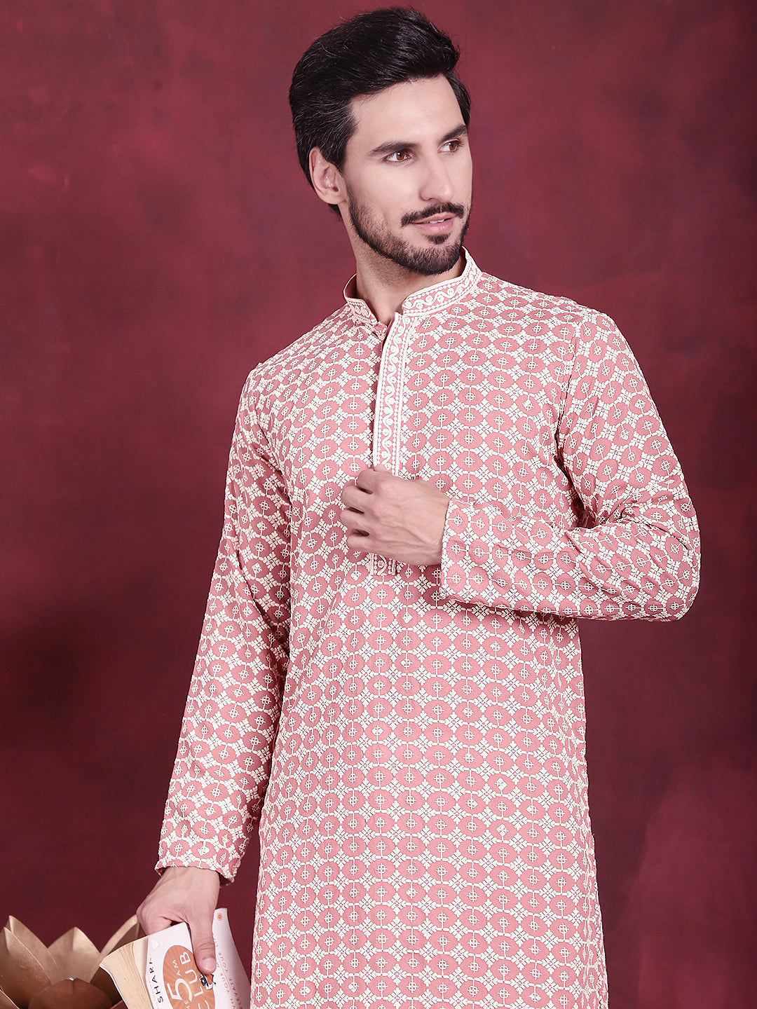 Men's Sequins Embroidered Kurta with Pyjama - Taantav