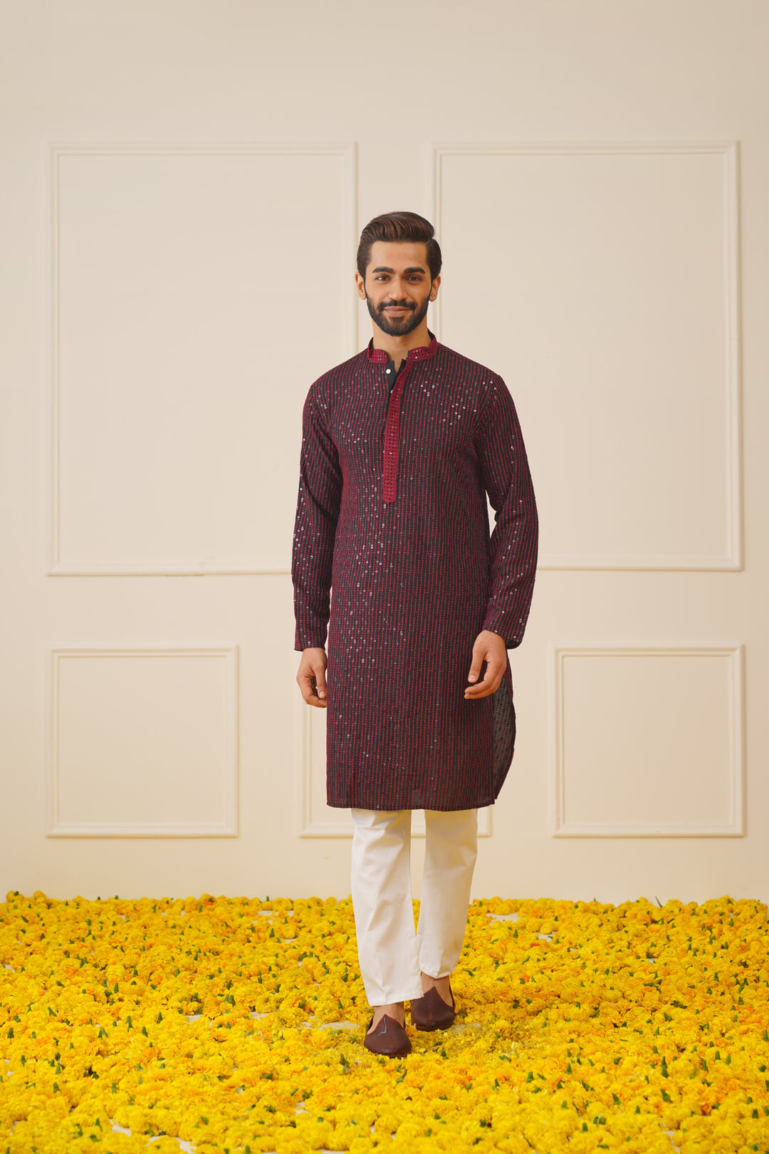 Men's Sequins Chikankari Embroidered Kurta with Pyjama - Taantav