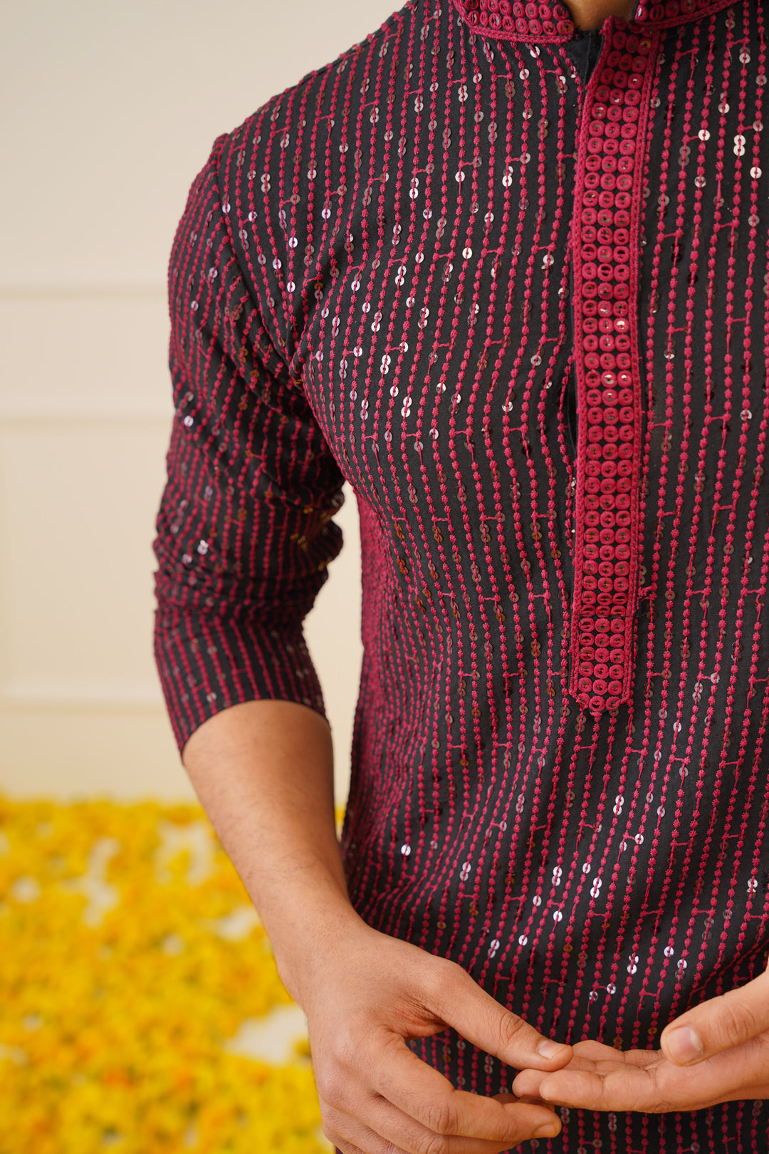 Men's Sequins Chikankari Embroidered Kurta with Pyjama - Taantav