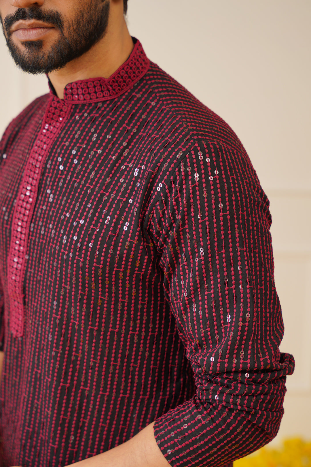 Men's Sequins Chikankari Embroidered Kurta with Pyjama - Taantav