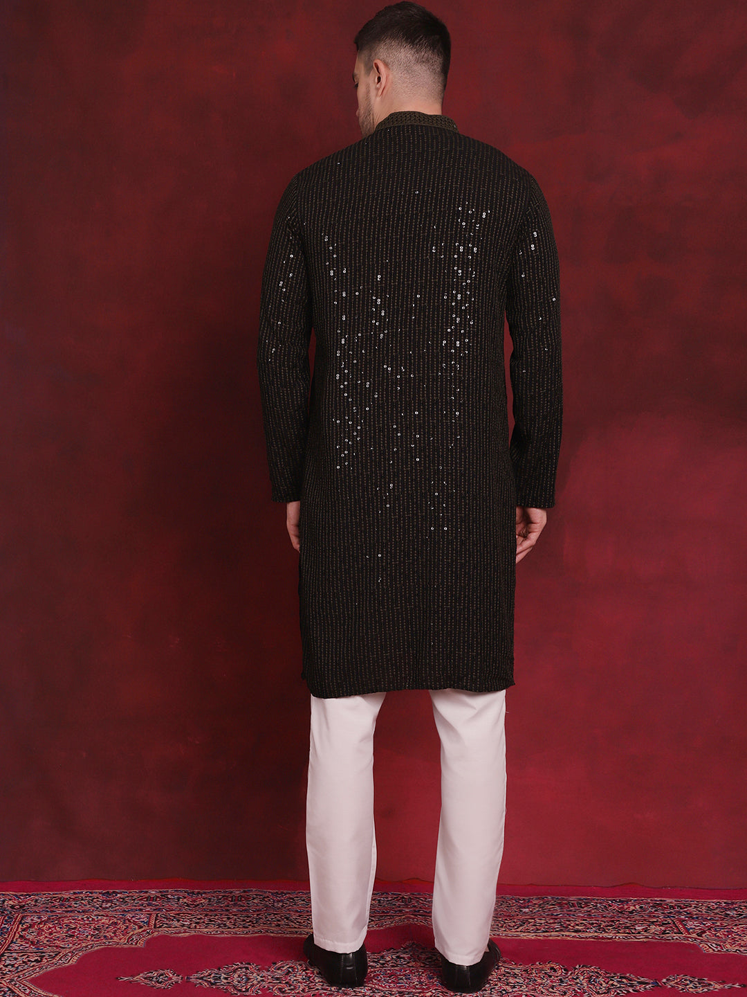 Men's Sequins Chikankari Embroidered Kurta with Pyjama - Taantav