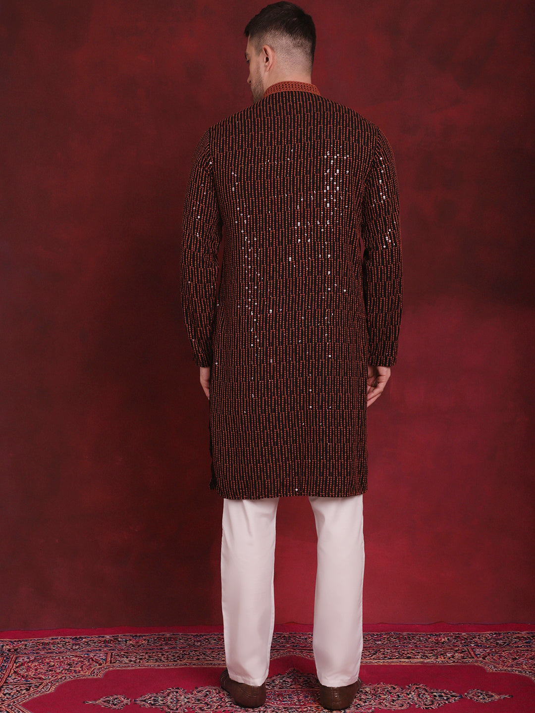 Men's Sequins Chikankari Embroidered Kurta with Pyjama - Taantav