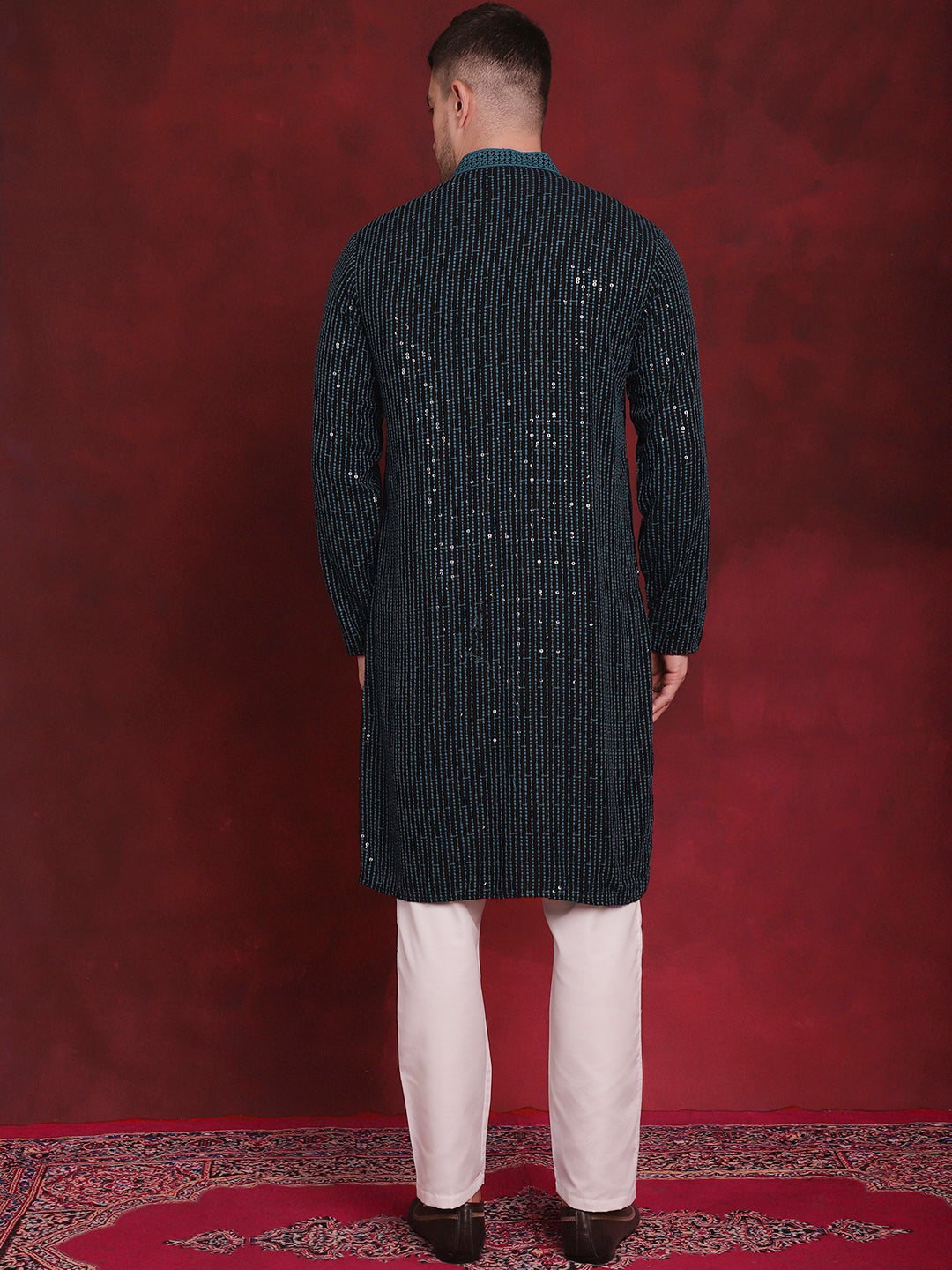 Men's Sequins Chikankari Embroidered Kurta with Pyjama - Taantav