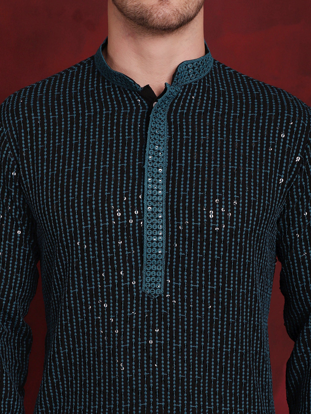 Men's Sequins Chikankari Embroidered Kurta with Pyjama - Taantav