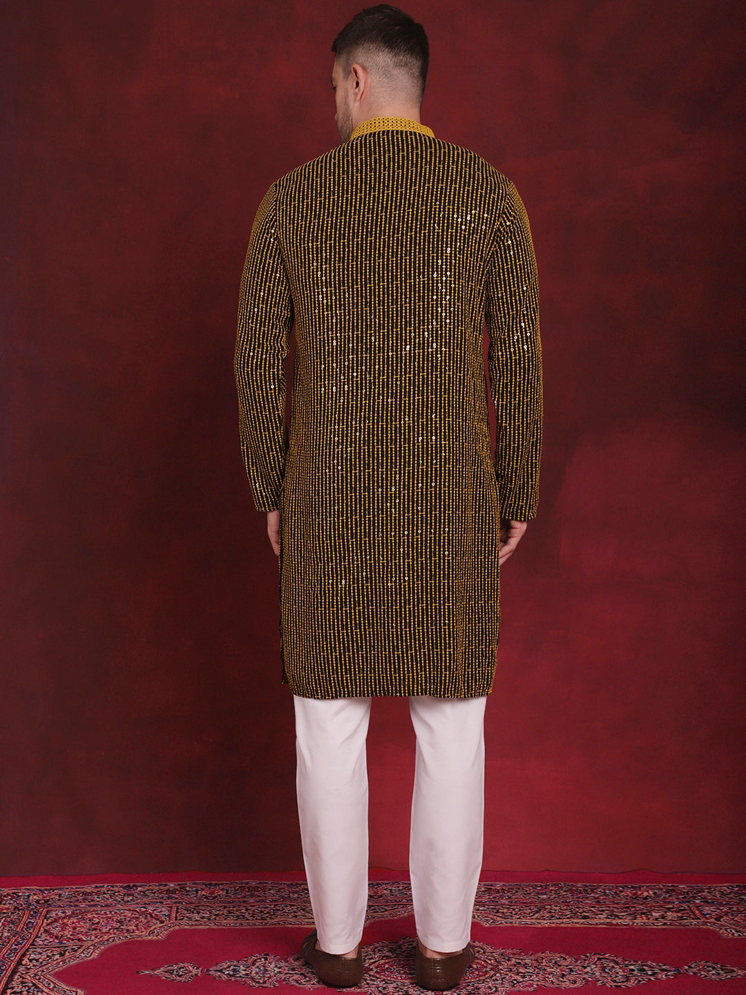 Men's Sequins Chikankari Embroidered Kurta with Pyjama - Taantav