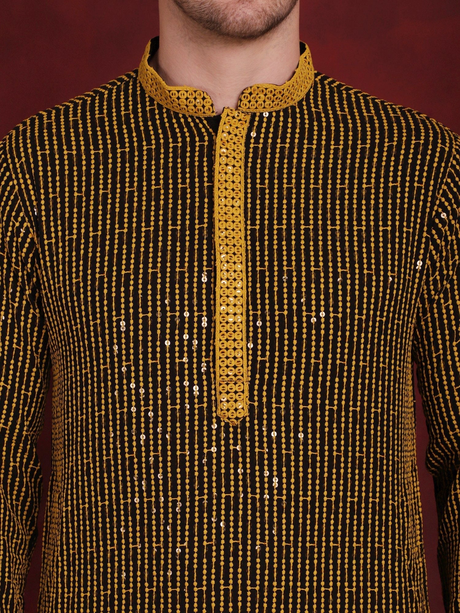 Men's Sequins Chikankari Embroidered Kurta with Pyjama - Taantav