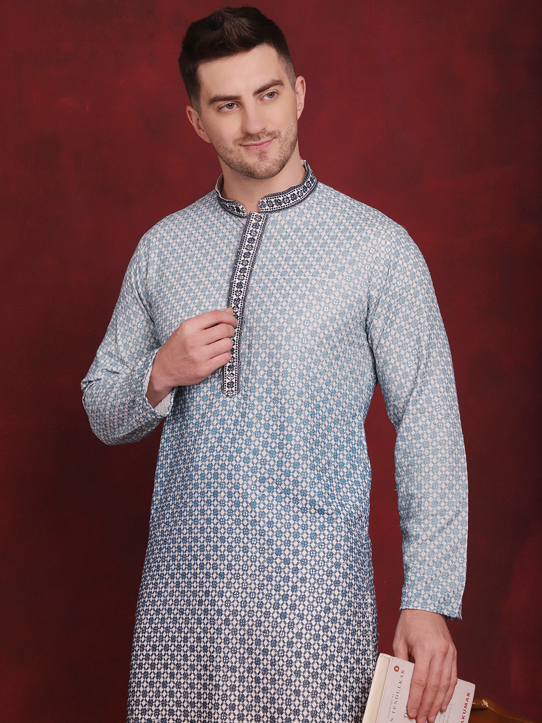 Men's Sequins Embroidered Kurta with Pyjama - Taantav