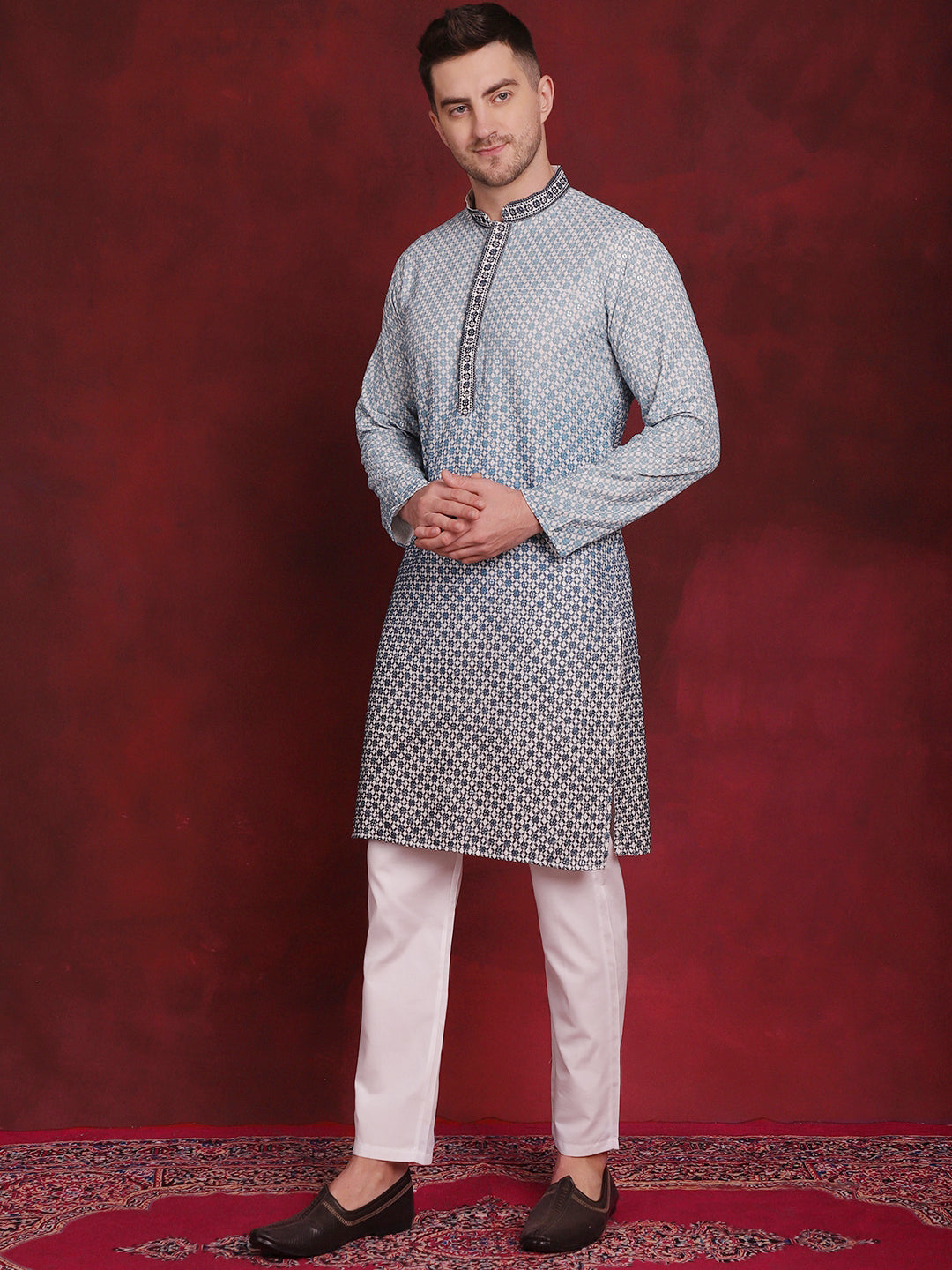 Men's Sequins Embroidered Kurta with Pyjama - Taantav