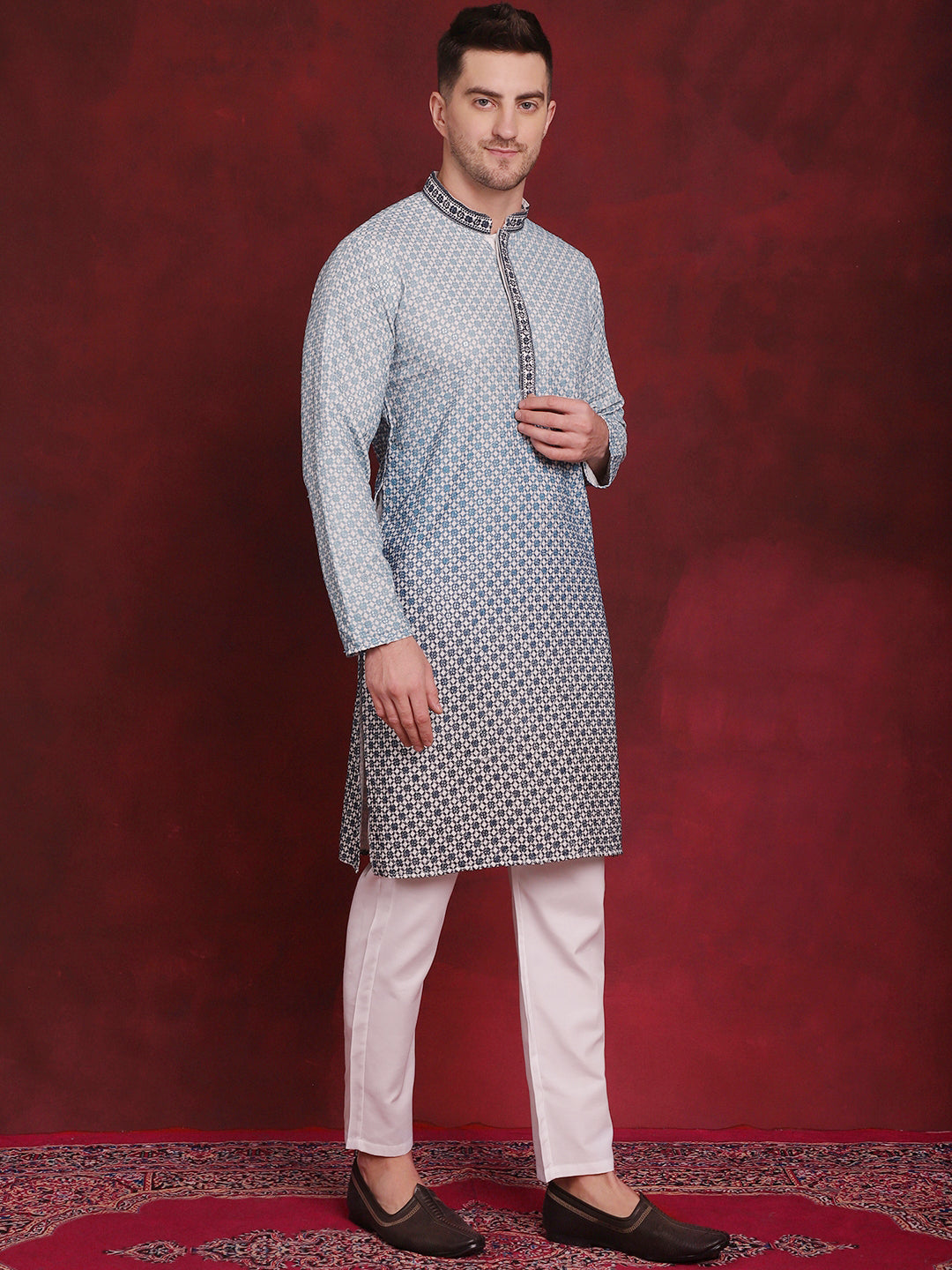 Men's Sequins Embroidered Kurta with Pyjama - Taantav