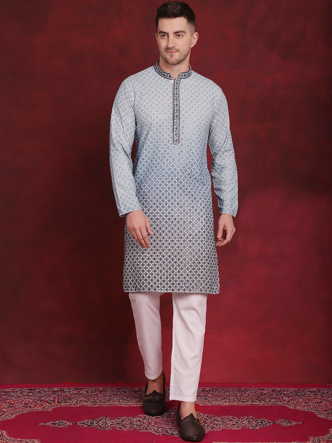 Men's Sequins Embroidered Kurta with Pyjama - Taantav