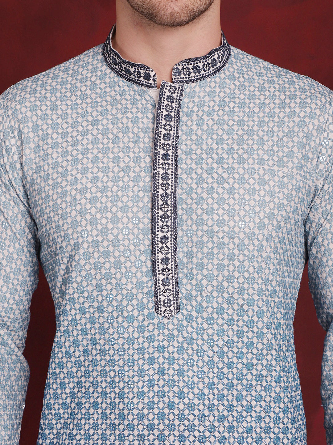 Men's Sequins Embroidered Kurta with Pyjama - Taantav