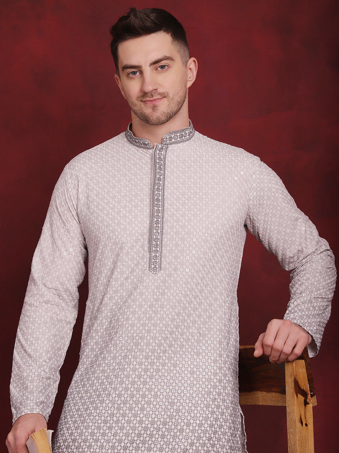 Men's Sequins Embroidered Kurta with Pyjama - Taantav