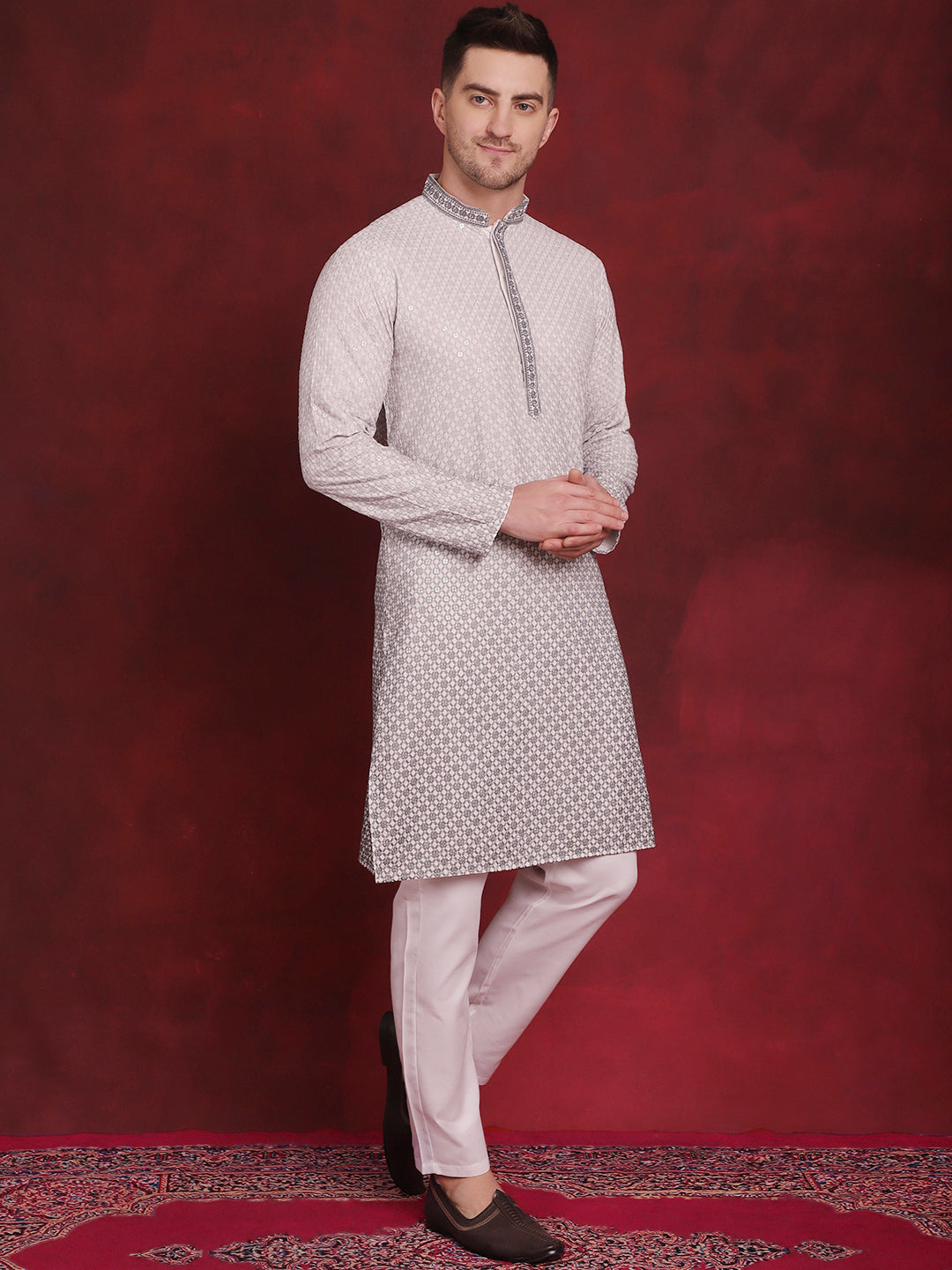 Men's Sequins Embroidered Kurta with Pyjama - Taantav