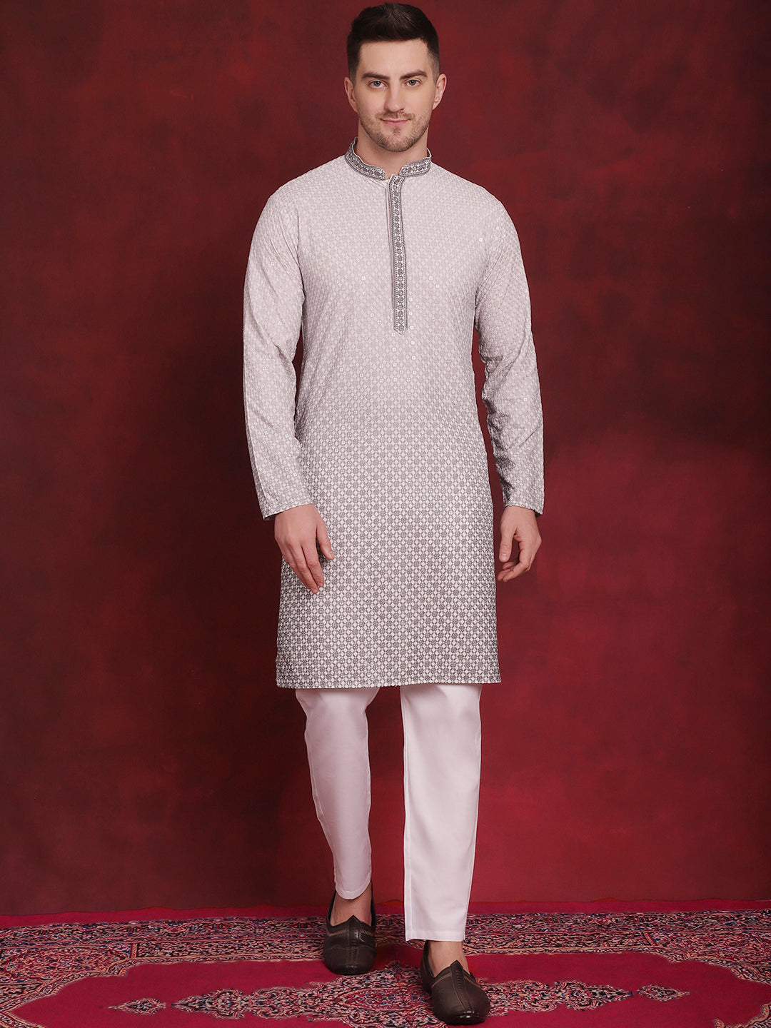 Men's Sequins Embroidered Kurta with Pyjama - Taantav