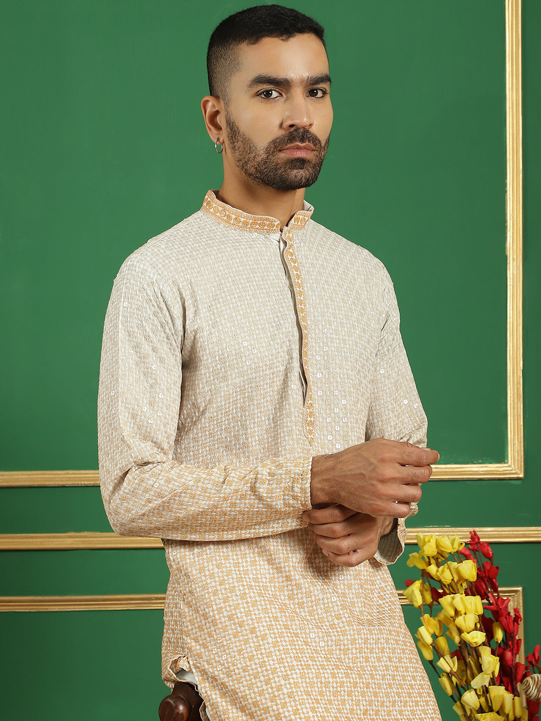 Men's Sequins Embroidered Kurta with Pyjama - Taantav