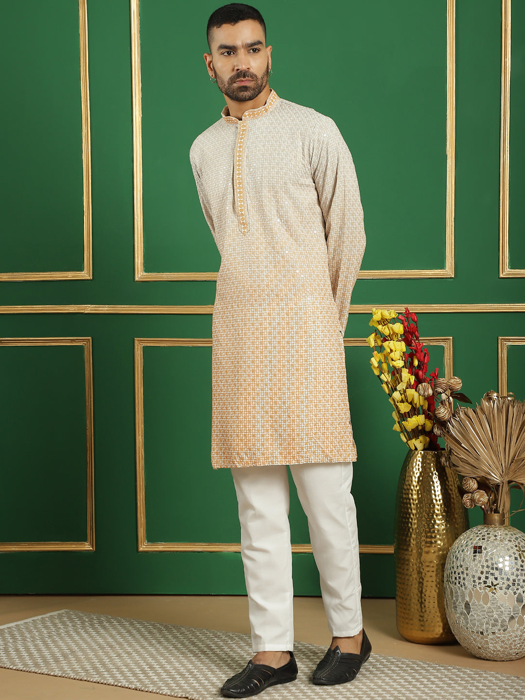 Men's Sequins Embroidered Kurta with Pyjama - Taantav