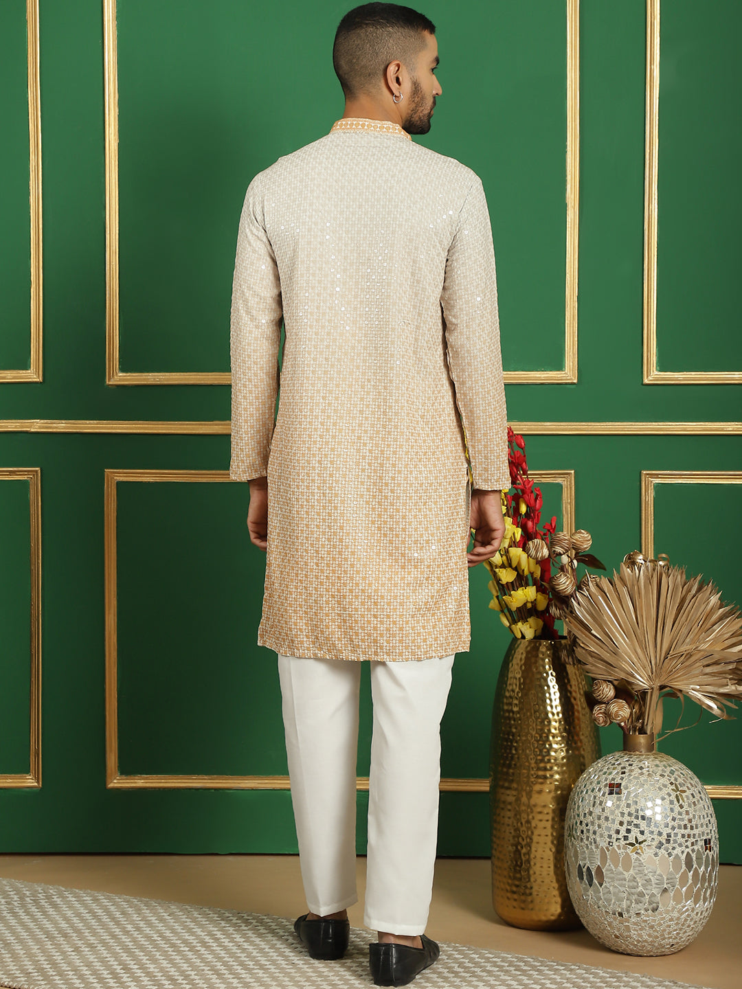 Men's Sequins Embroidered Kurta with Pyjama - Taantav