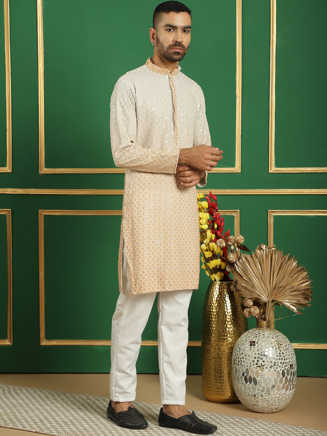 Men's Sequins Embroidered Kurta with Pyjama - Taantav