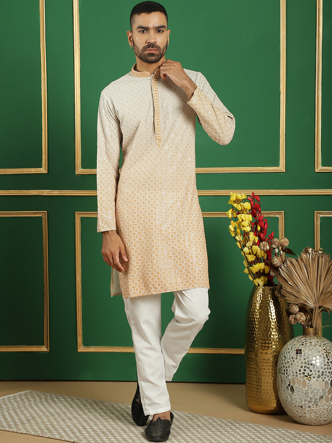 Men's Sequins Embroidered Kurta with Pyjama - Taantav