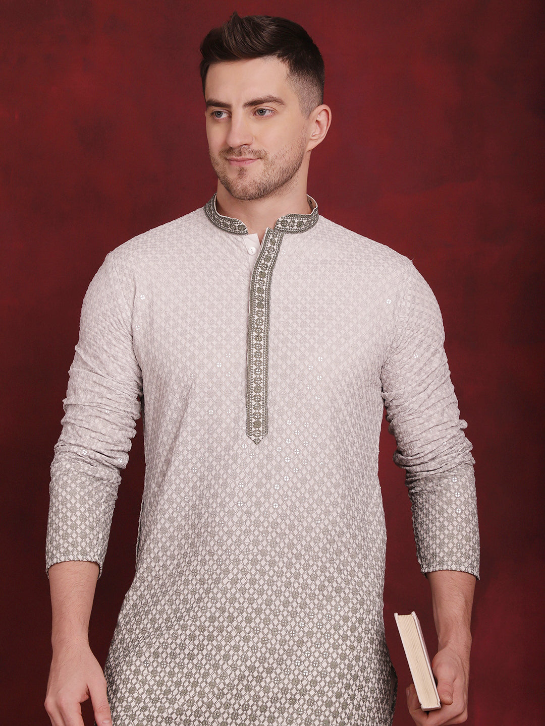 Men's Sequins Embroidered Kurta with Pyjama - Taantav