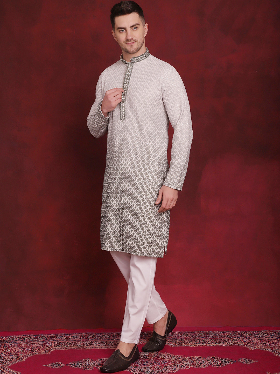 Men's Sequins Embroidered Kurta with Pyjama - Taantav