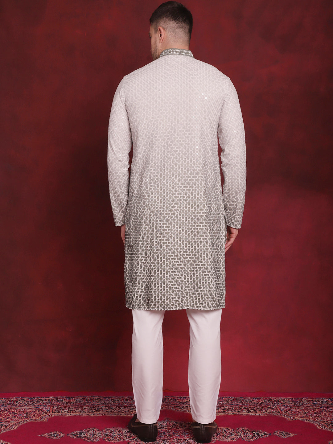 Men's Sequins Embroidered Kurta with Pyjama - Taantav