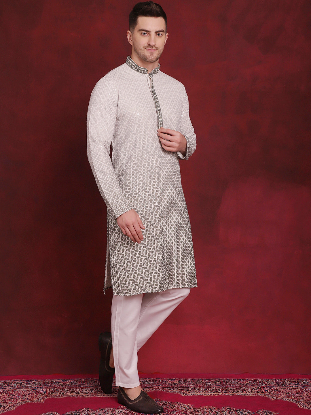 Men's Sequins Embroidered Kurta with Pyjama - Taantav