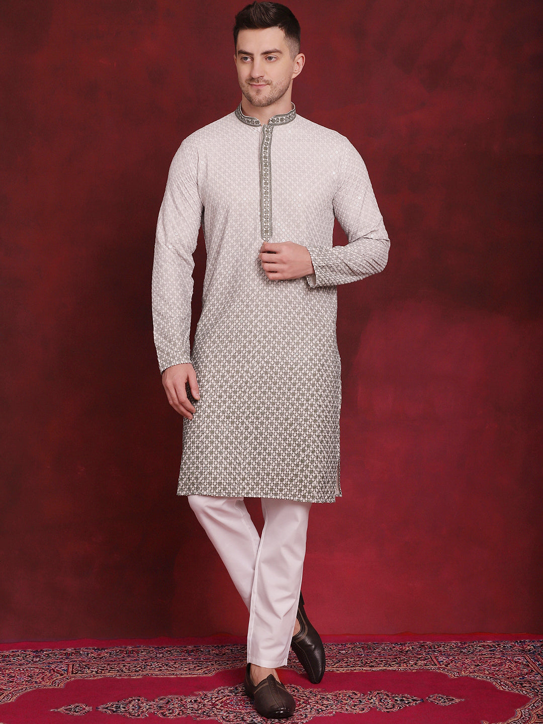 Men's Sequins Embroidered Kurta with Pyjama - Taantav