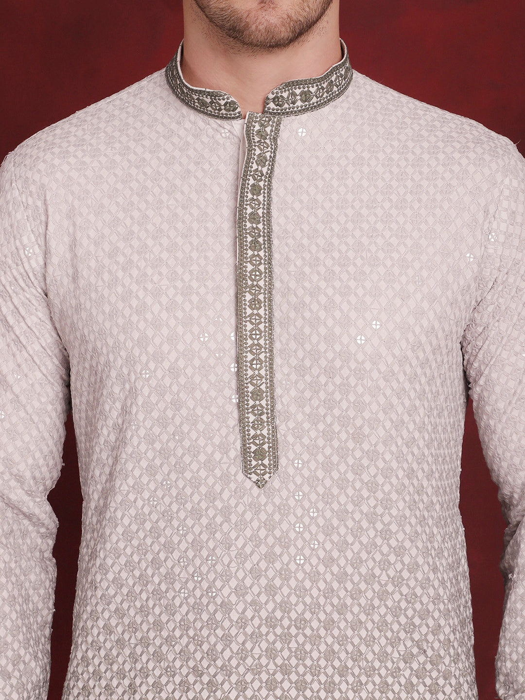 Men's Sequins Embroidered Kurta with Pyjama - Taantav