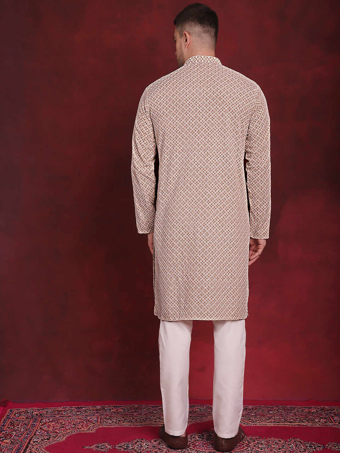 Men's Sequin Embroidered Pure Cotton Kurta with Pyjamas - Taantav