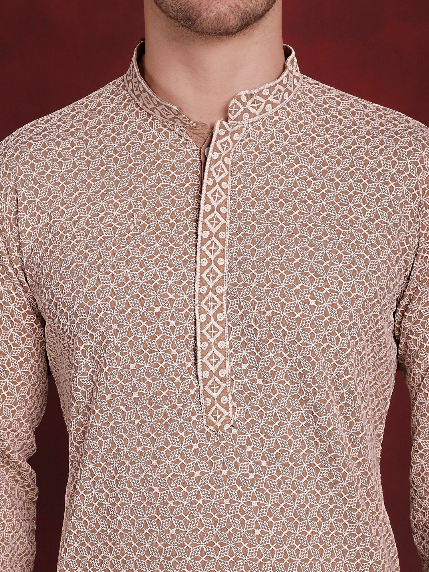 Men's Sequin Embroidered Pure Cotton Kurta with Pyjamas - Taantav