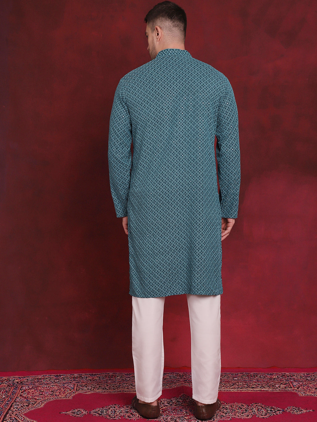 Men's Sequin Embroidered Pure Cotton Kurta with Pyjamas - Taantav