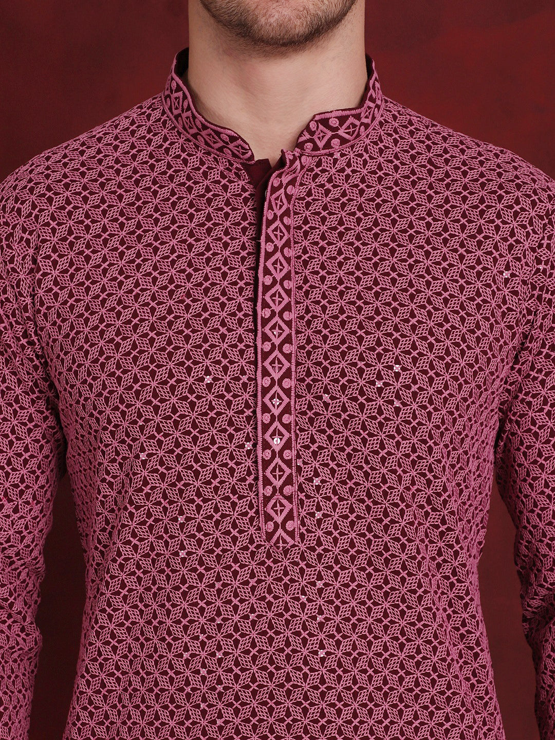 Men's Sequin Embroidered Pure Cotton Kurta with Pyjamas - Taantav