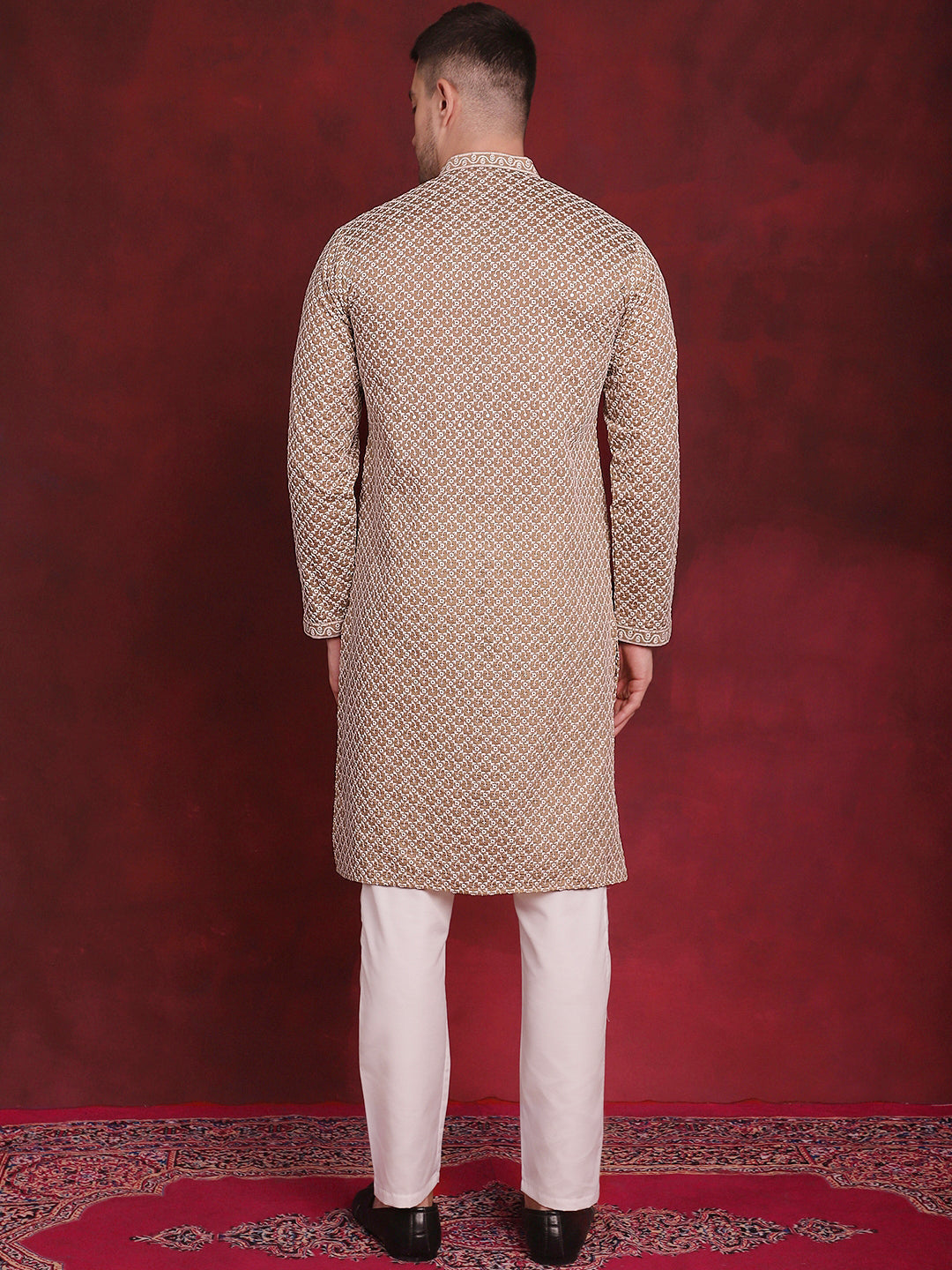 Men's Sequin Chikankari Front Open Kurta With Pyjamas - Taantav