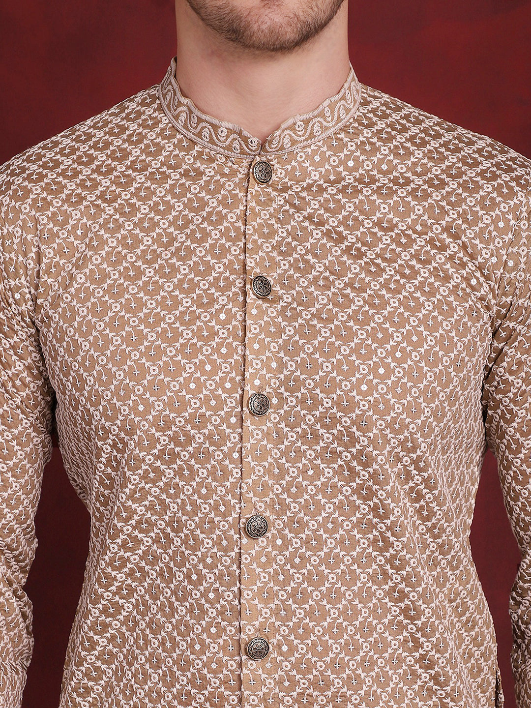 Men's Sequin Chikankari Front Open Kurta With Pyjamas - Taantav