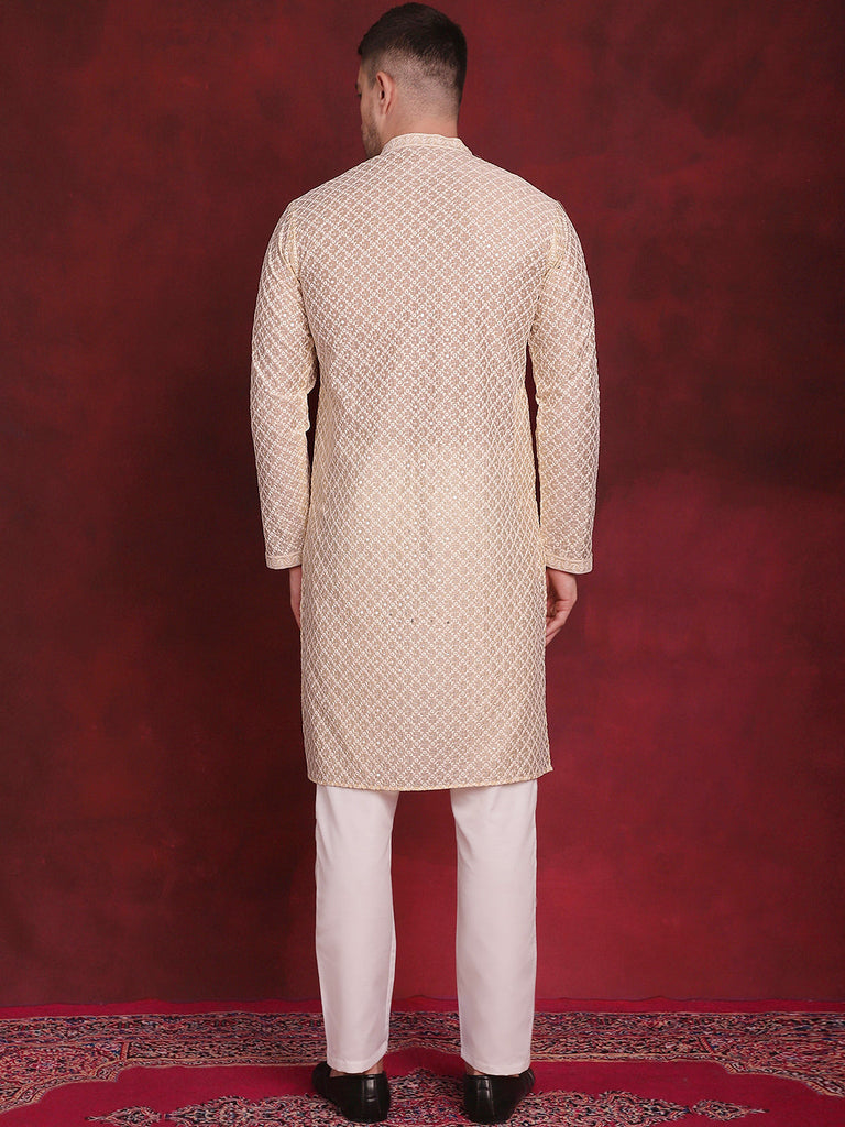 Men's Sequin Chikankari Front Open Kurta With Pyjamas