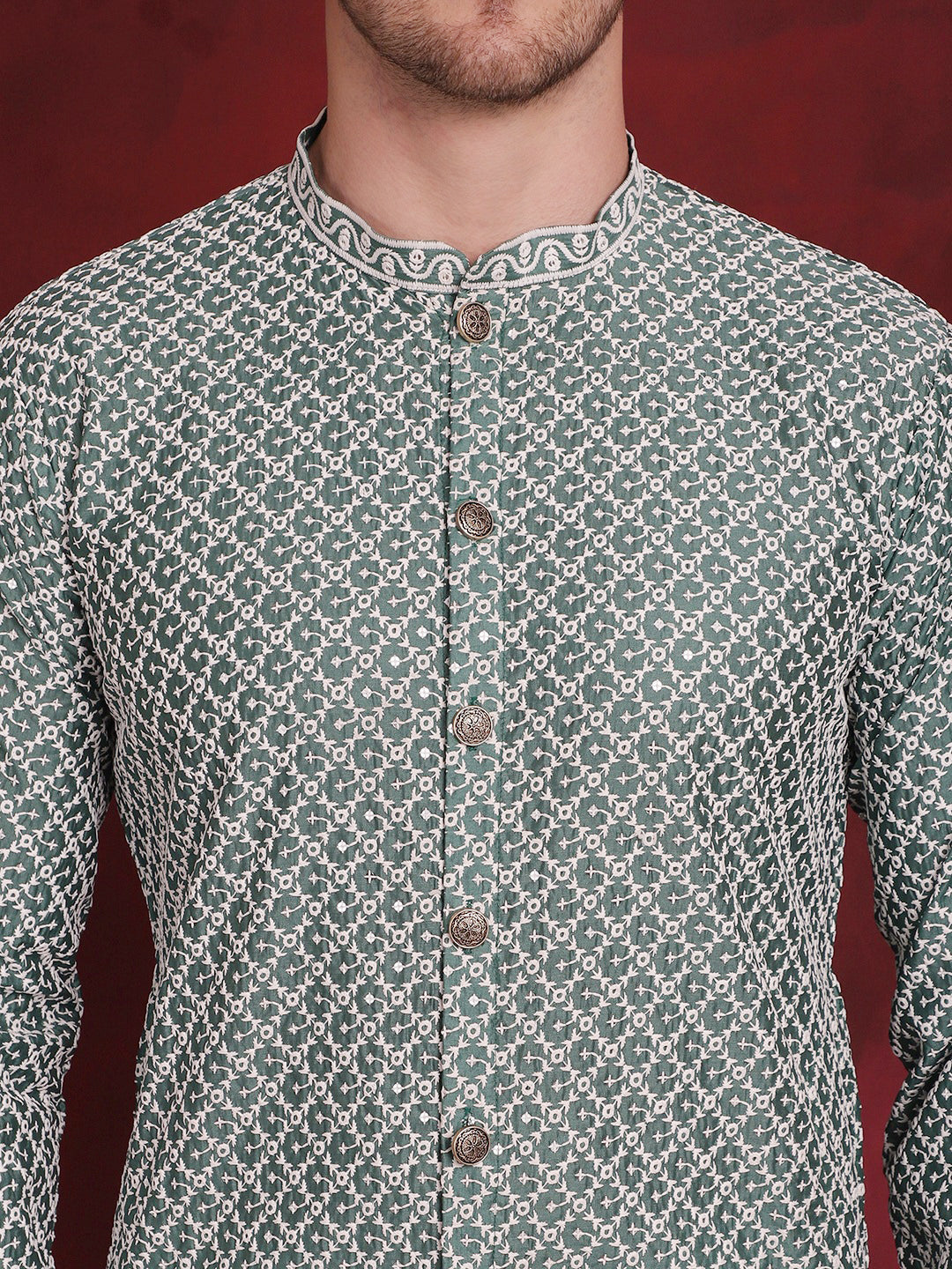 Men's Sequin Chikankari Front Open Kurta With Pyjamas - Taantav