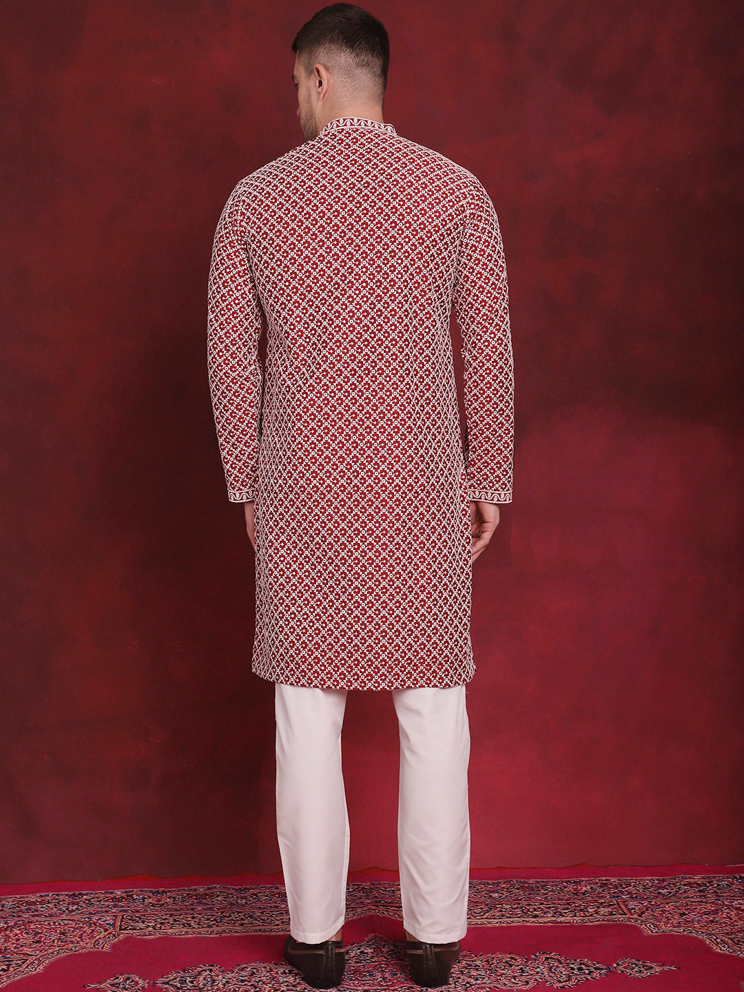 Men's Sequin Chikankari Front Open Kurta With Pyjamas - Taantav