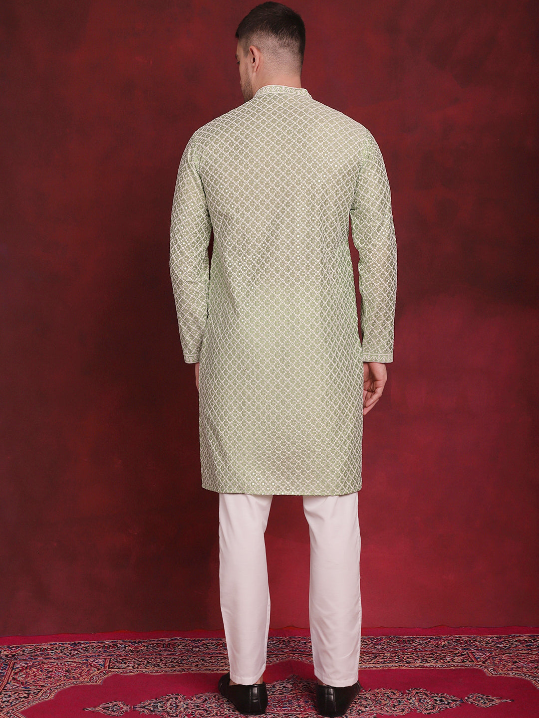 Men's Sequin Chikankari Front Open Kurta With Pyjamas - Taantav