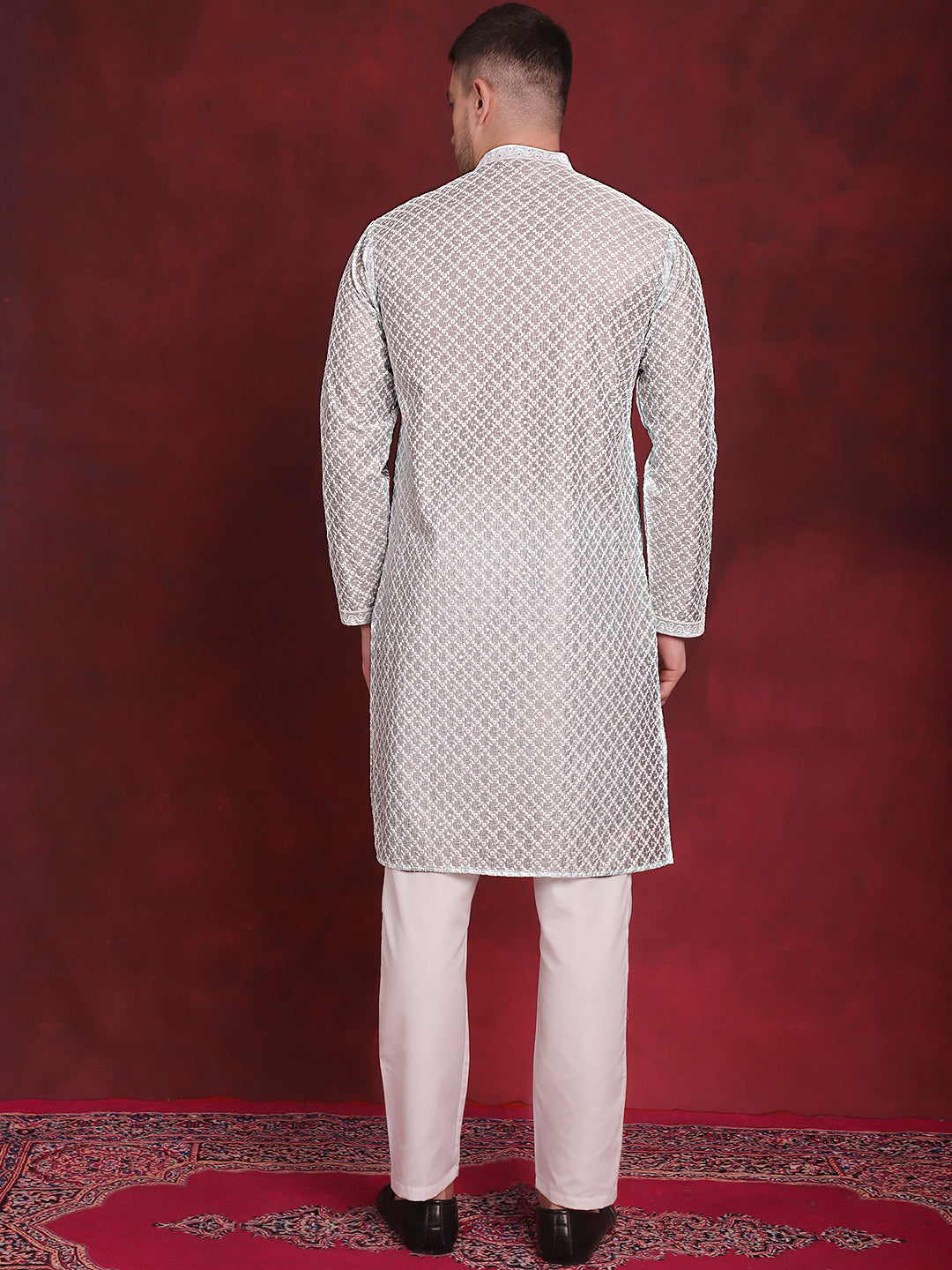 Men's Sequin Chikankari Front Open Kurta With Pyjamas - Taantav