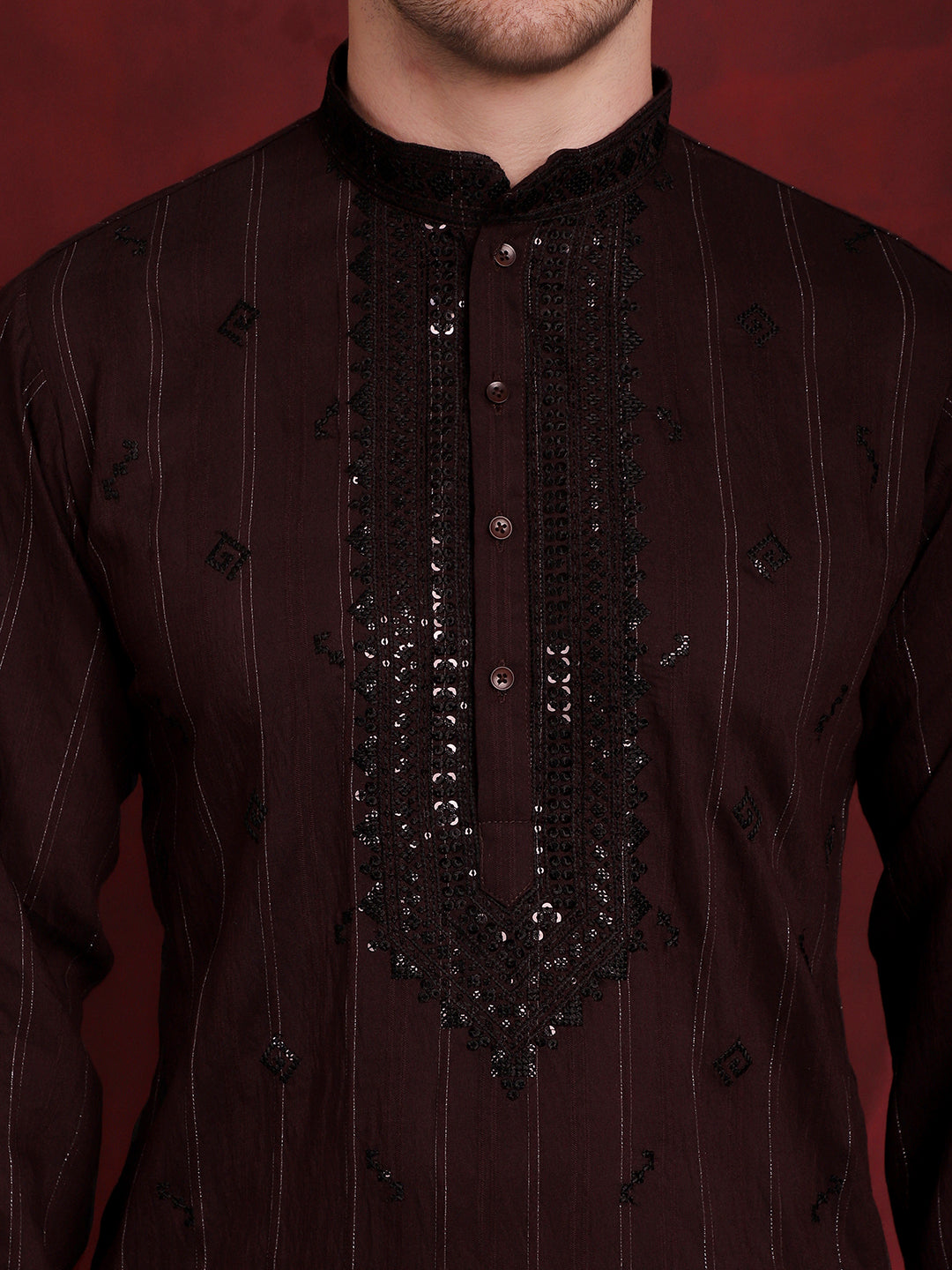 Men's Sequins Embroidered Kurta Pyjama Set - Taantav