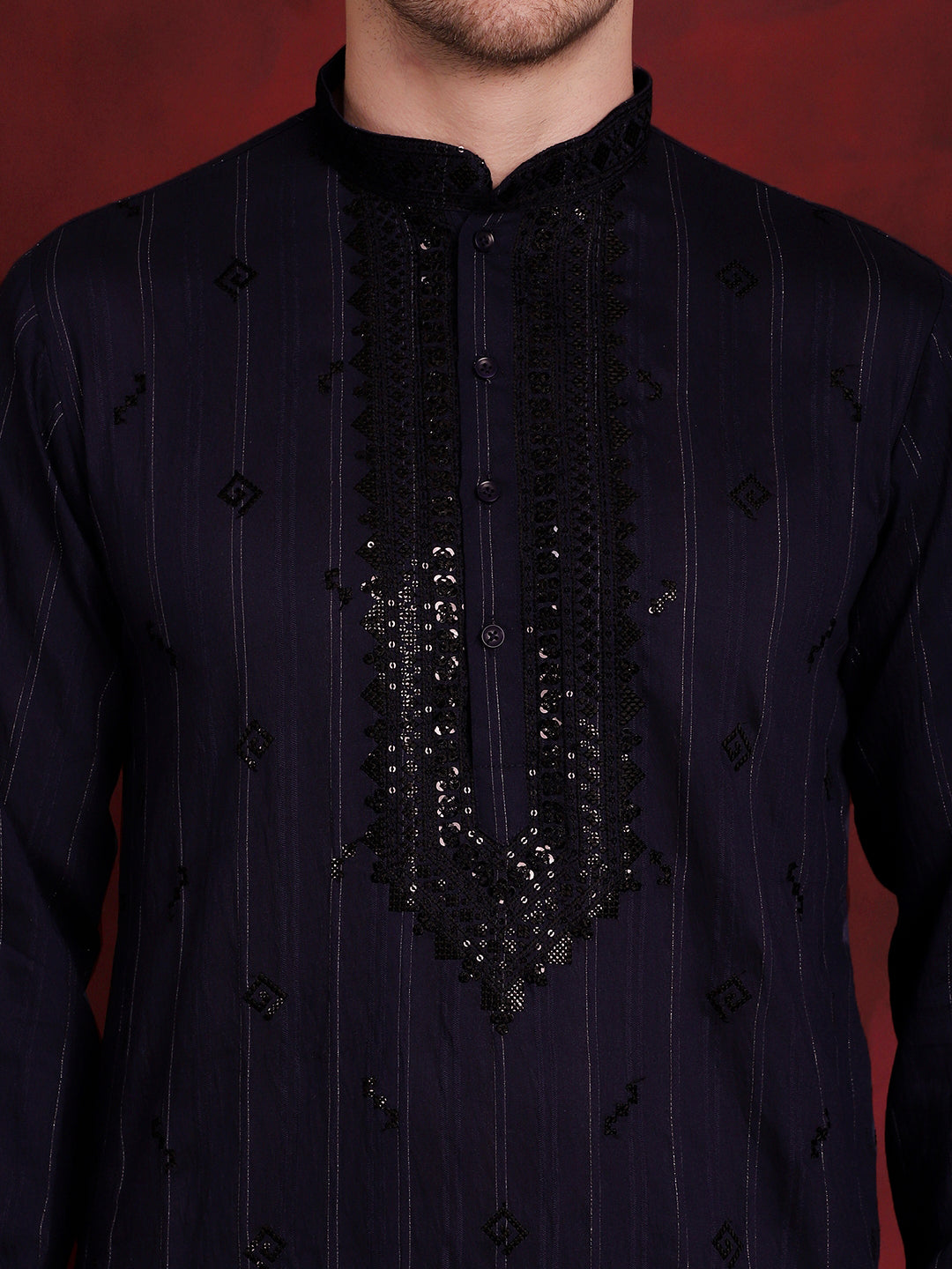 Men's Sequins Embroidered Kurta Pyjama Set - Taantav