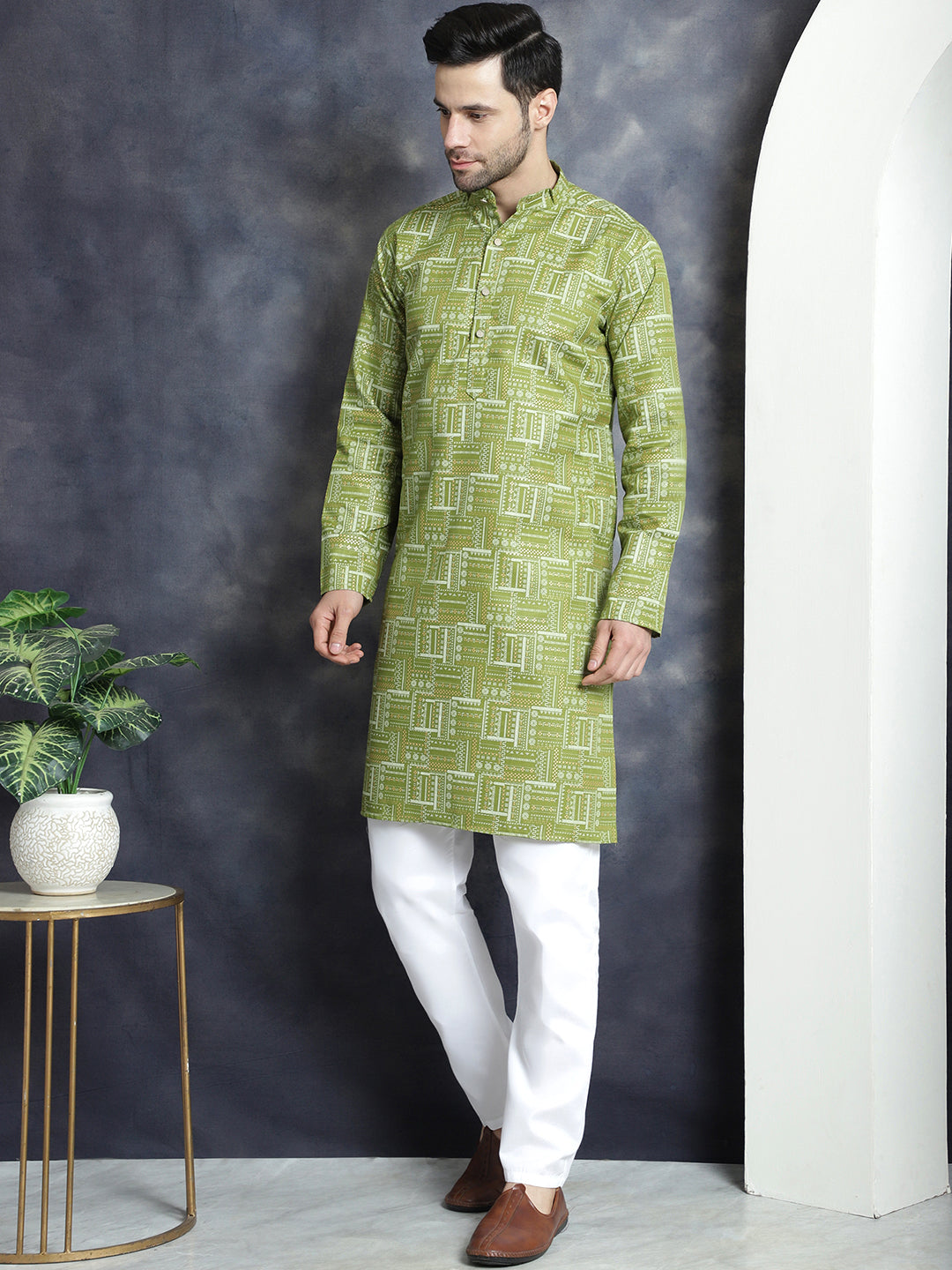 Men's Printed Kurta with Churidar - Taantav