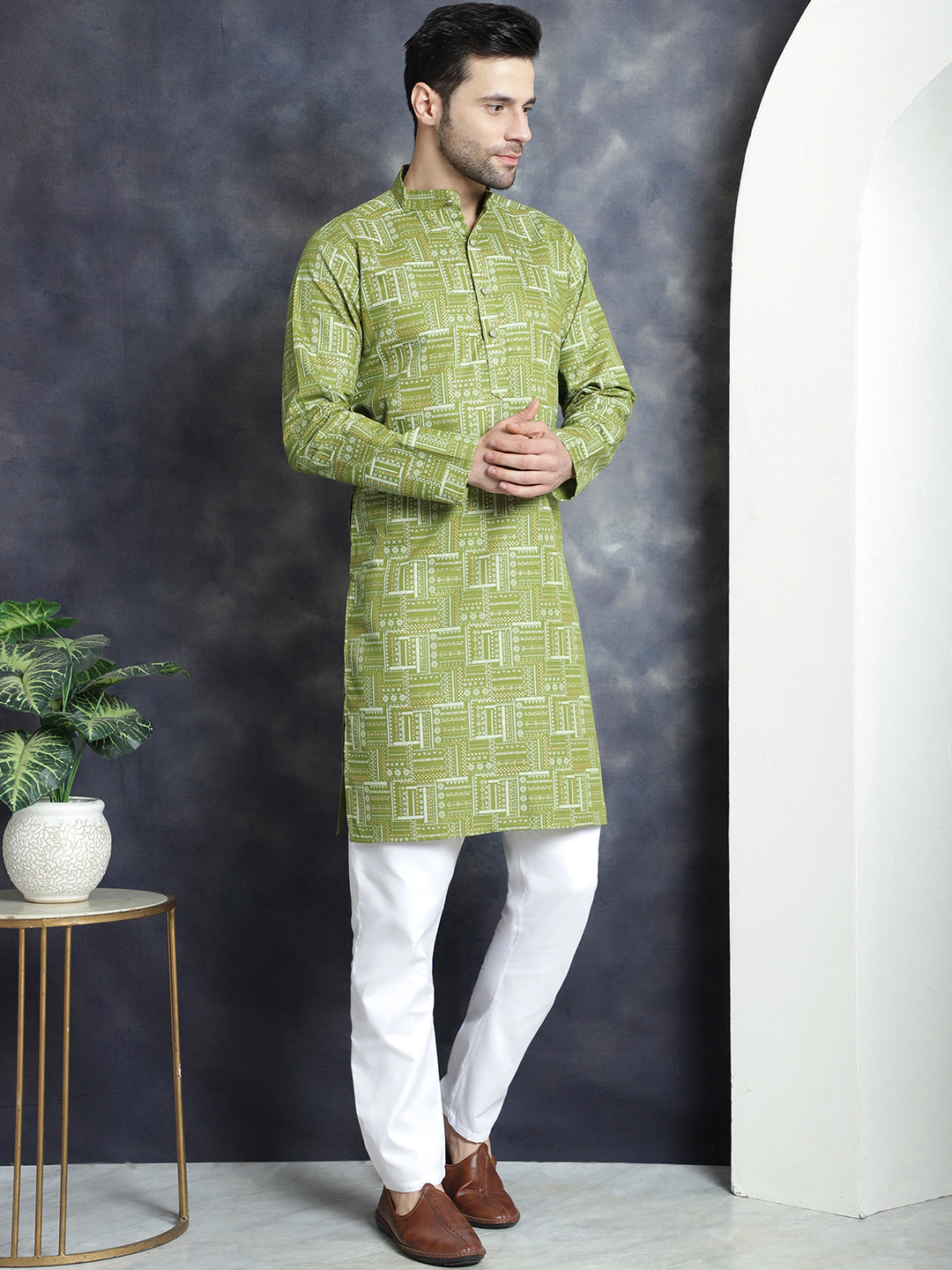 Men's Printed Kurta with Churidar - Taantav