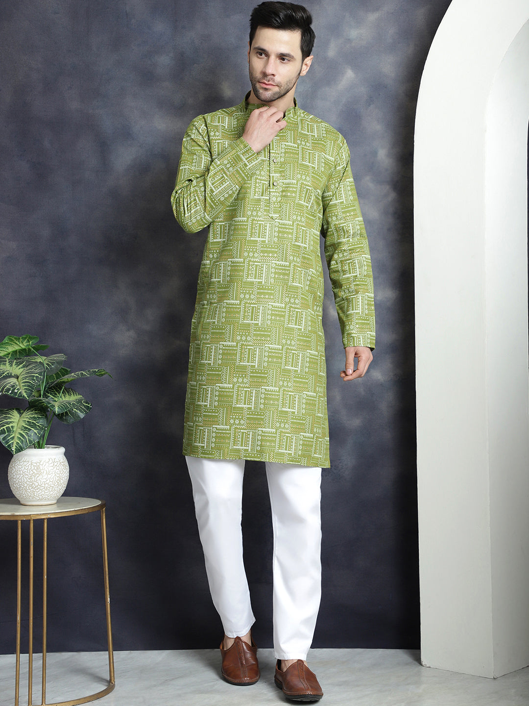 Men's Printed Kurta with Churidar - Taantav