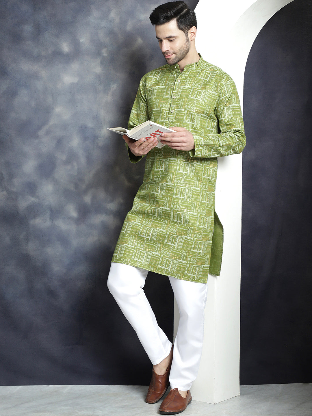 Men's Printed Kurta with Churidar - Taantav