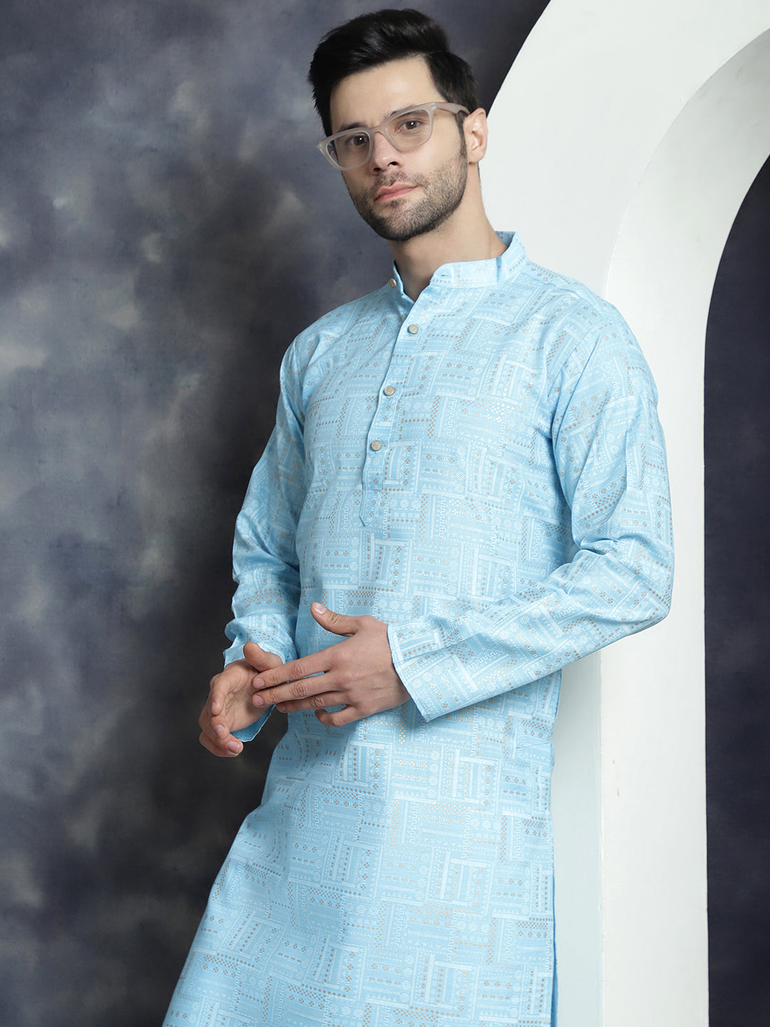 Men's Printed Kurta with Churidar