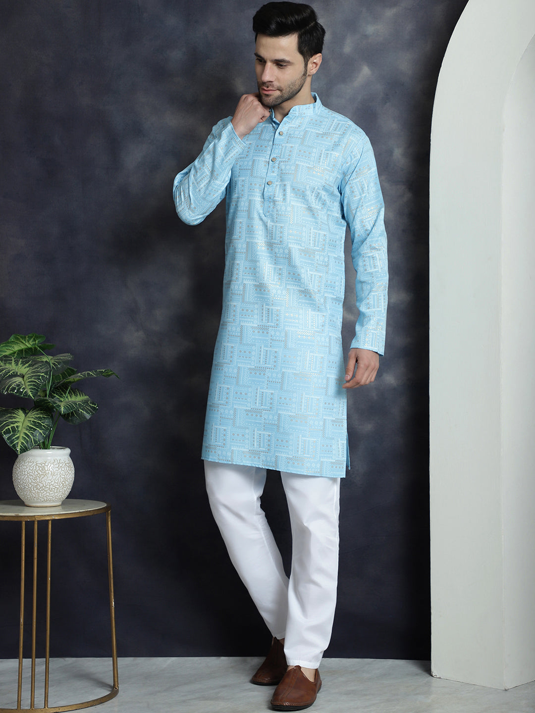 Men's Printed Kurta with Churidar